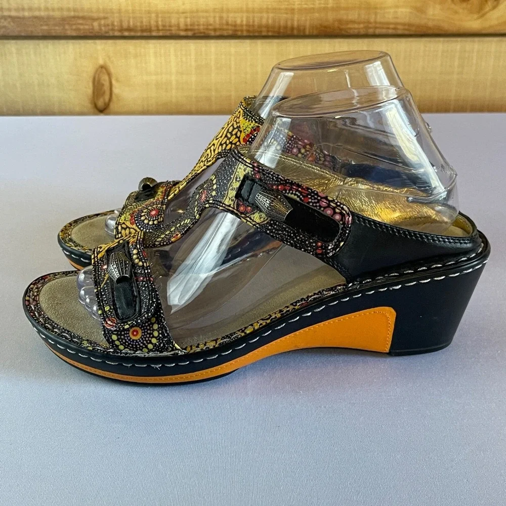 Alegria Lara Kenya Womens 38 / 8-8.5 Leather Adjustable Comfort‎ Wedge Sandals